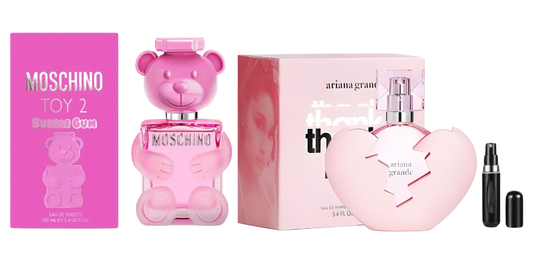 PROMO DUO MOSCHINO TOY 2 BUBBLE GUM + THANK U, NEXT ARIANA GRANDE Perfumes exclusivos | Tiempo & Fragancia